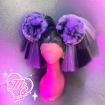 Purple, Black, & Grey Double Pom Pom Wig